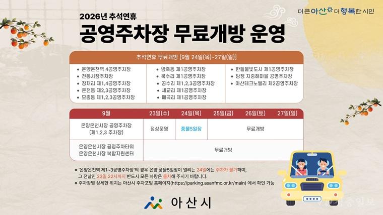 3. 아산시, 추석 연휴 공영주차장 무료 개방.jpg