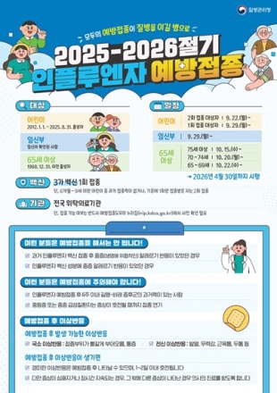 천안시 “독감 유행 급증… 예방접종 서두르세요”