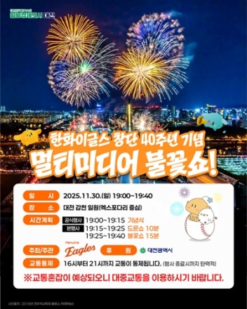 대전시, ‘한화이글스 40주년 불꽃쇼’ 총력 대비… 최대 30만 인파 예상