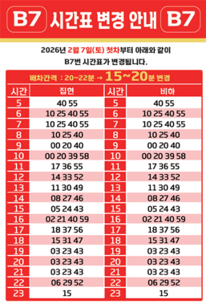 세종시,기존 노선 효율화로 B7 광역버스 운행확대