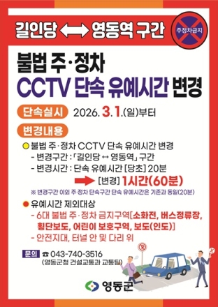 영동군, 길인당↔영동역 구간 불법 주정차 CCTV 단속 유예시간 변경