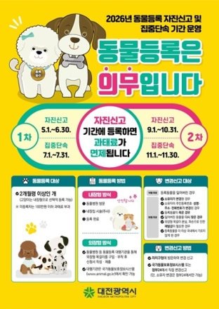 대전시, 6월까지 반려견 동물등록 자진신고…미등록 해소 나선다