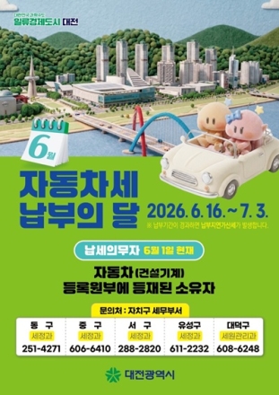 대전시, 제1기분 자동차세 458억 원 부과