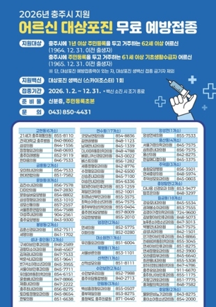 충주시, ‘대상포진 무료 예방접종’ 올해도 지속 확대 운영