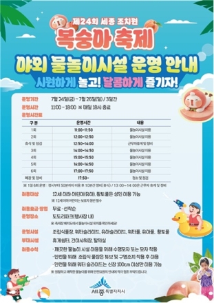 세종시, 조치원복숭아축제 기간 도도리파크 무료 물놀이장 개장