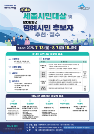 세종시민대상·명예시민 후보 모집…8월 7일까지 접수