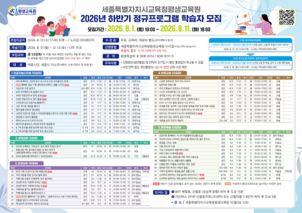 세종평생교육원, 하반기 시민강좌 53개 개설…8월 1일부터 모집