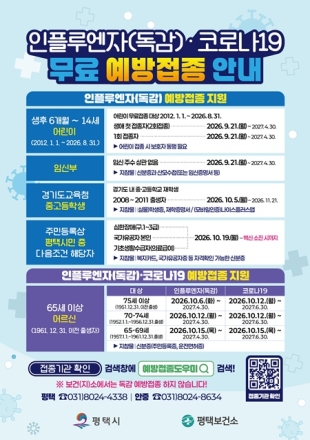 평택시, 65세 이상 어르신 인플루엔자·코로나19 예방접종 순차 시행