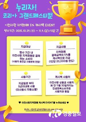 이천사랑 지역화폐, 10월 29일부터 5% 캐시백 혜택 제공